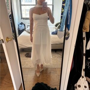 Amanda Uprichard White Strapless Dress with Scarf